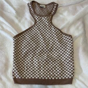 Abercrombie & Fitch Brown and White Checkered Tank